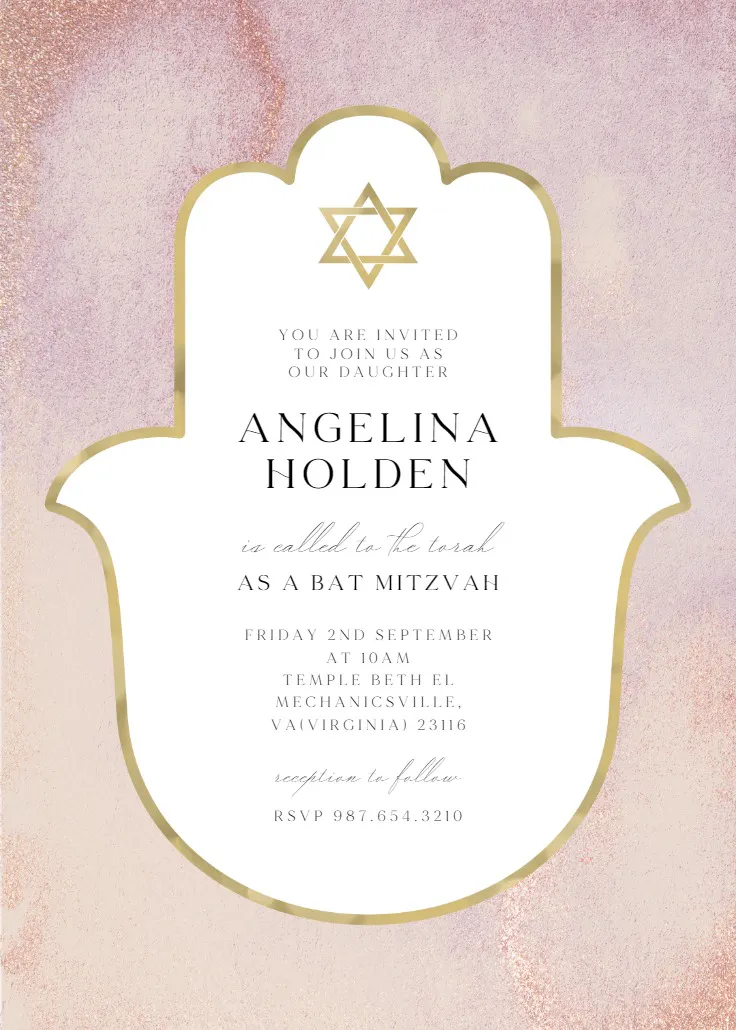 Hamsa gold frame - bar & bat mitzvah invitation